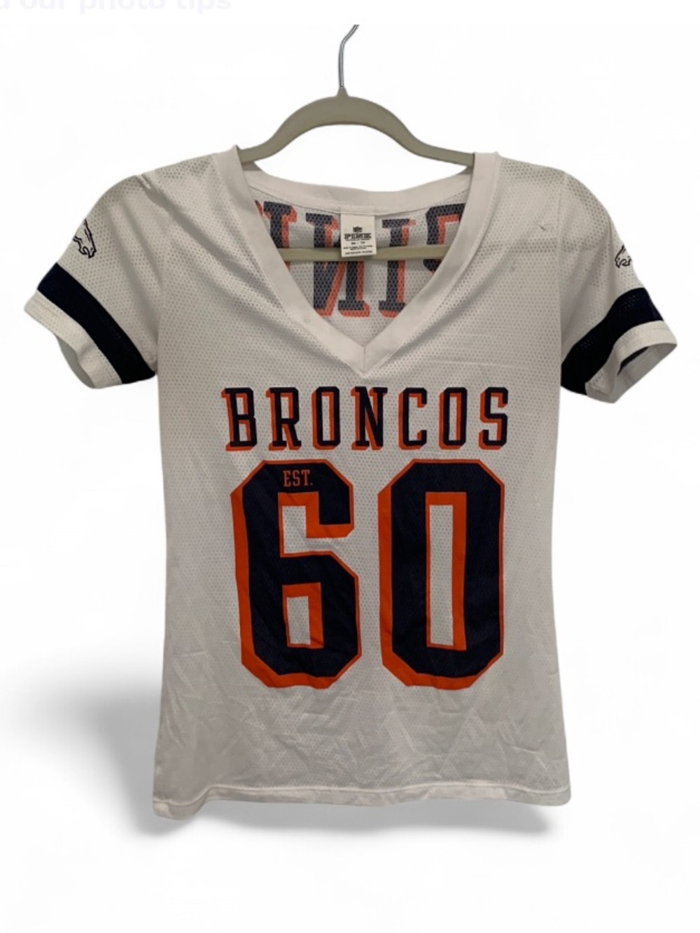 Pink Victoria’s Secret Broncos White Mesh Football Jersey Short Sleeve Tee